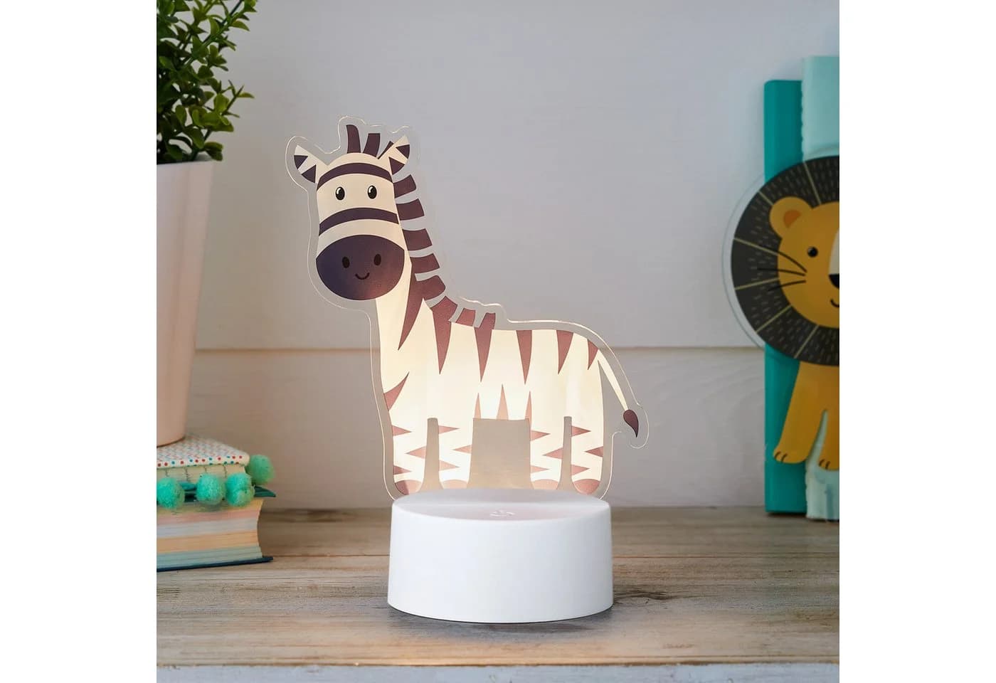 Lights4fun LED Tischlampe 2-in-1 Löwe & Zebra USB Kinderzimmer