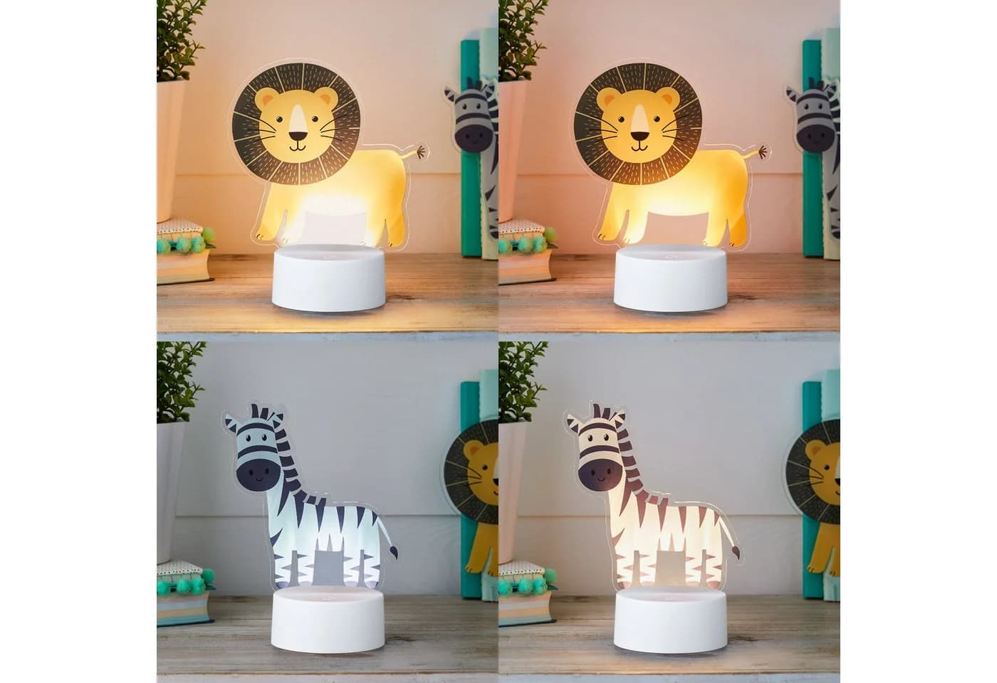 Lights4fun LED Tischlampe 2-in-1 Löwe & Zebra USB Kinderzimmer - Bild 3