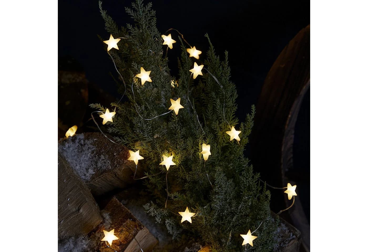 Lights4fun LED-Lichterkette 50er LED Micro Lichterkette außen Sterne aus Gummi warmweiß