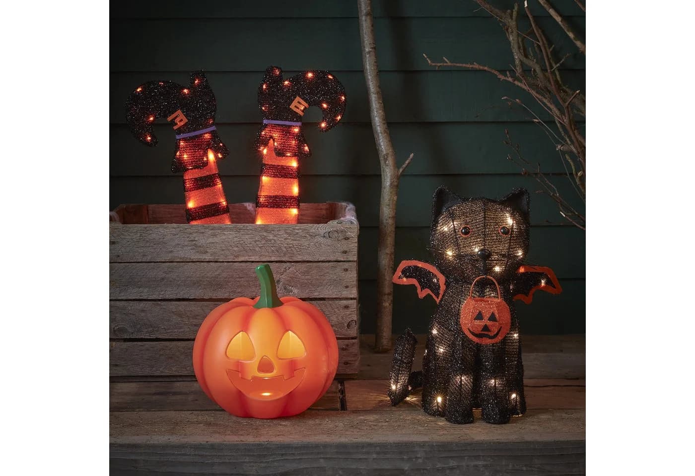 Lights4fun LED Dekofigur Fledermaus-Katze mit Timer - Bild 2
