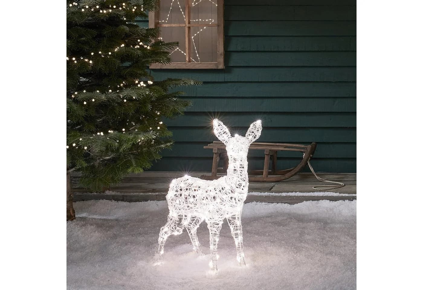 Lights4fun LED Rehkitz Dekofigur Swinsty mit Timer
