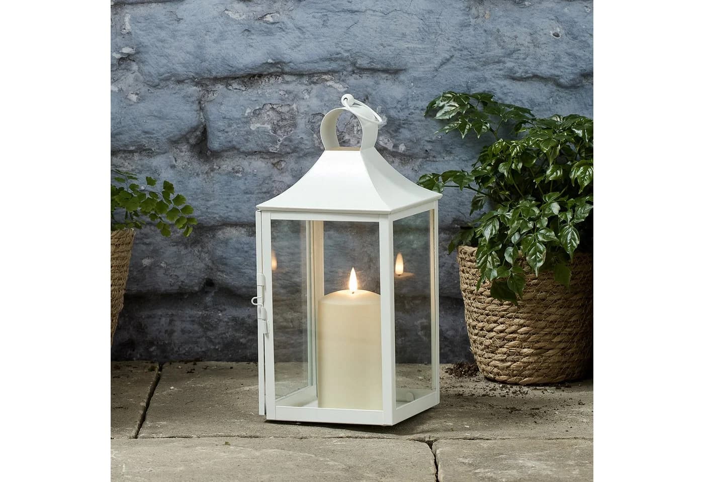 Lights4fun LED Laterne 34cm Albury Gartenlaterne Weiß TruGlow® Outdoor Kerze