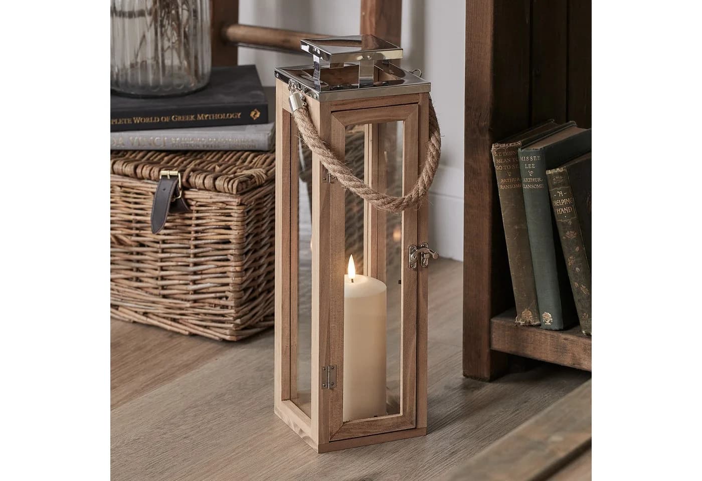 Lights4fun LED Laterne 42cm Holz mit Timer