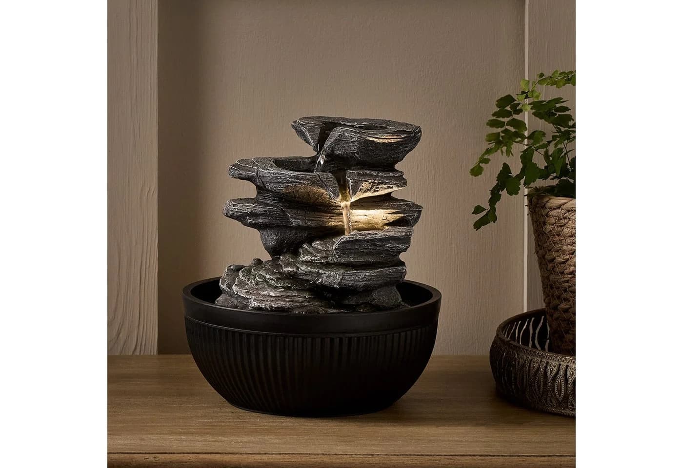 Lights4fun Zierbrunnen Ingleton LED Grau Wasserfall
