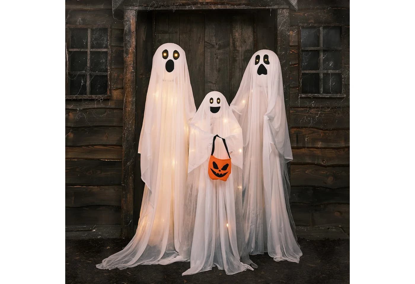 Lights4fun LED Dekofigur Halloween Geisterfamilie mit Timer