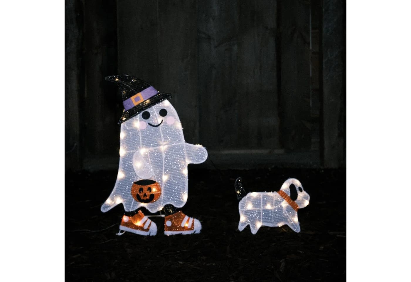 Lights4fun LED Dekofigur Gustav Geist mit Hund