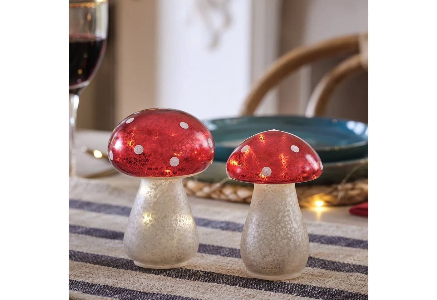 Lights4fun LED Glas Weihnachtsdeko Fliegenpilze