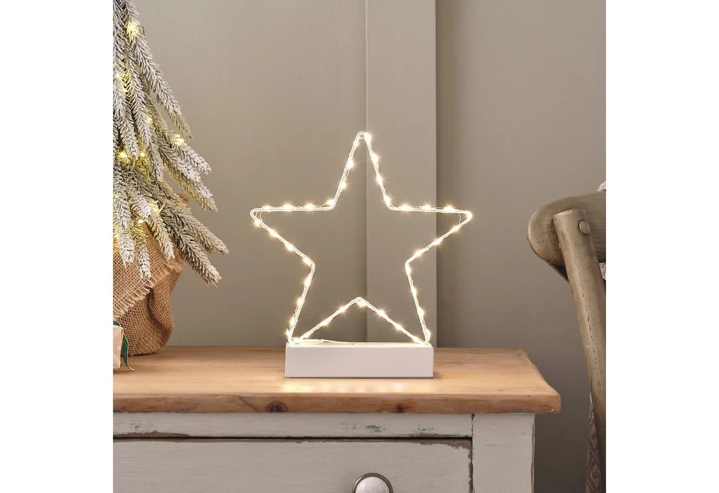 Lights4fun Osby LED Stern Tischleuchte Weiß mit Timer