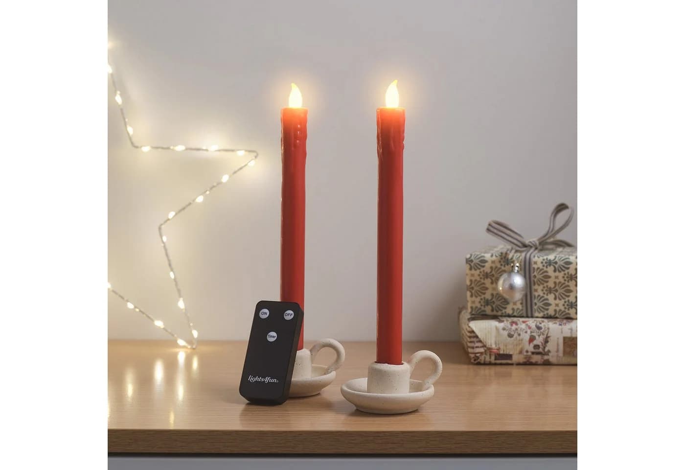Lights4fun LED-Kerze 2er Set Tafelkerzen Echtwachs Rot mit Fernbedienung - Bild 2