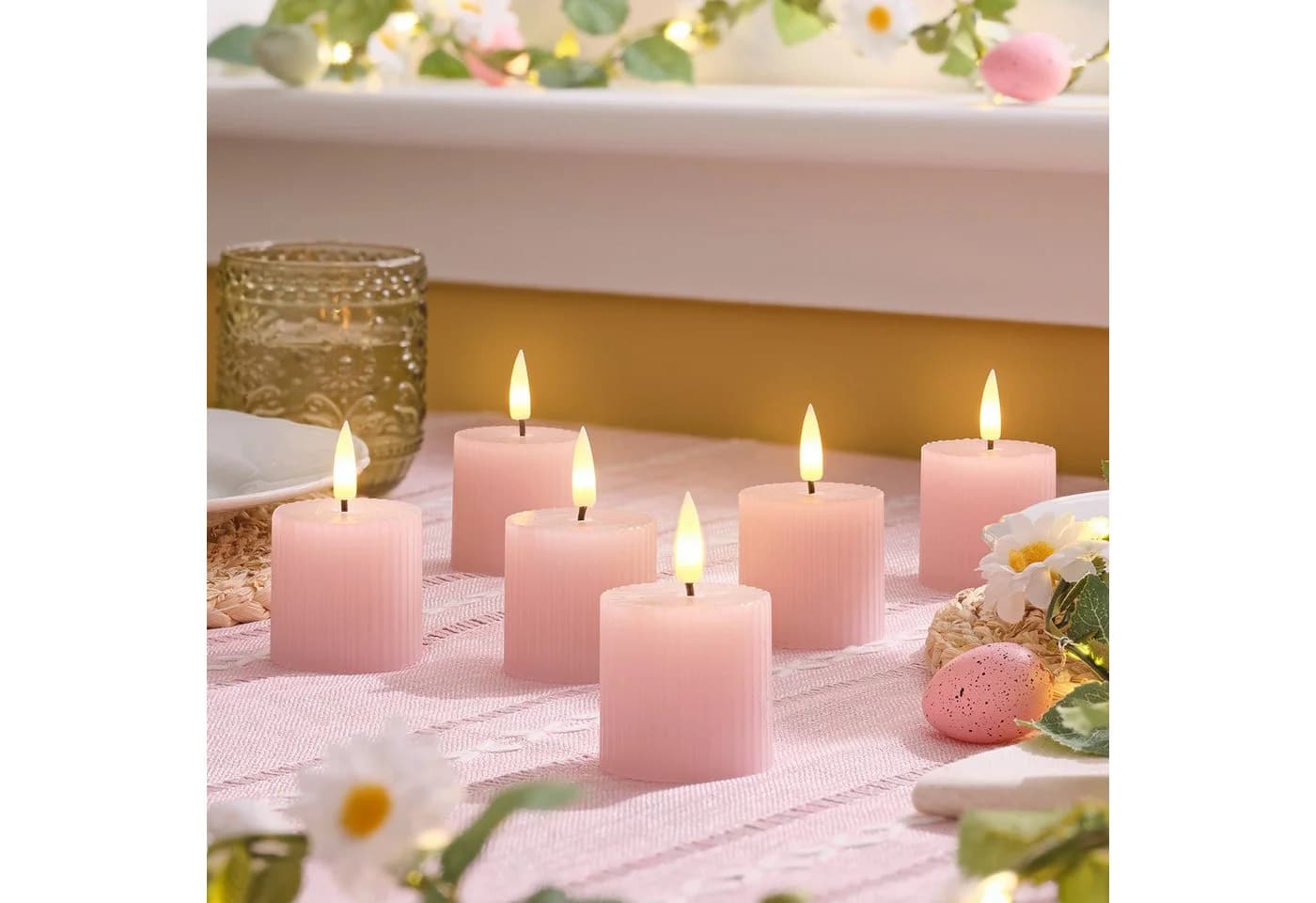 Lights4fun LED-Kerze 6er Set TruGlow® Votivkerzen Blush Pink Fernbedienung