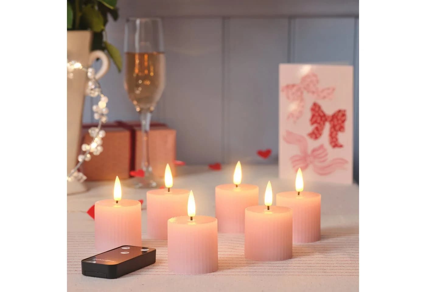 Lights4fun LED-Kerze 6er Set TruGlow® Votivkerzen Blush Pink Fernbedienung - Bild 2