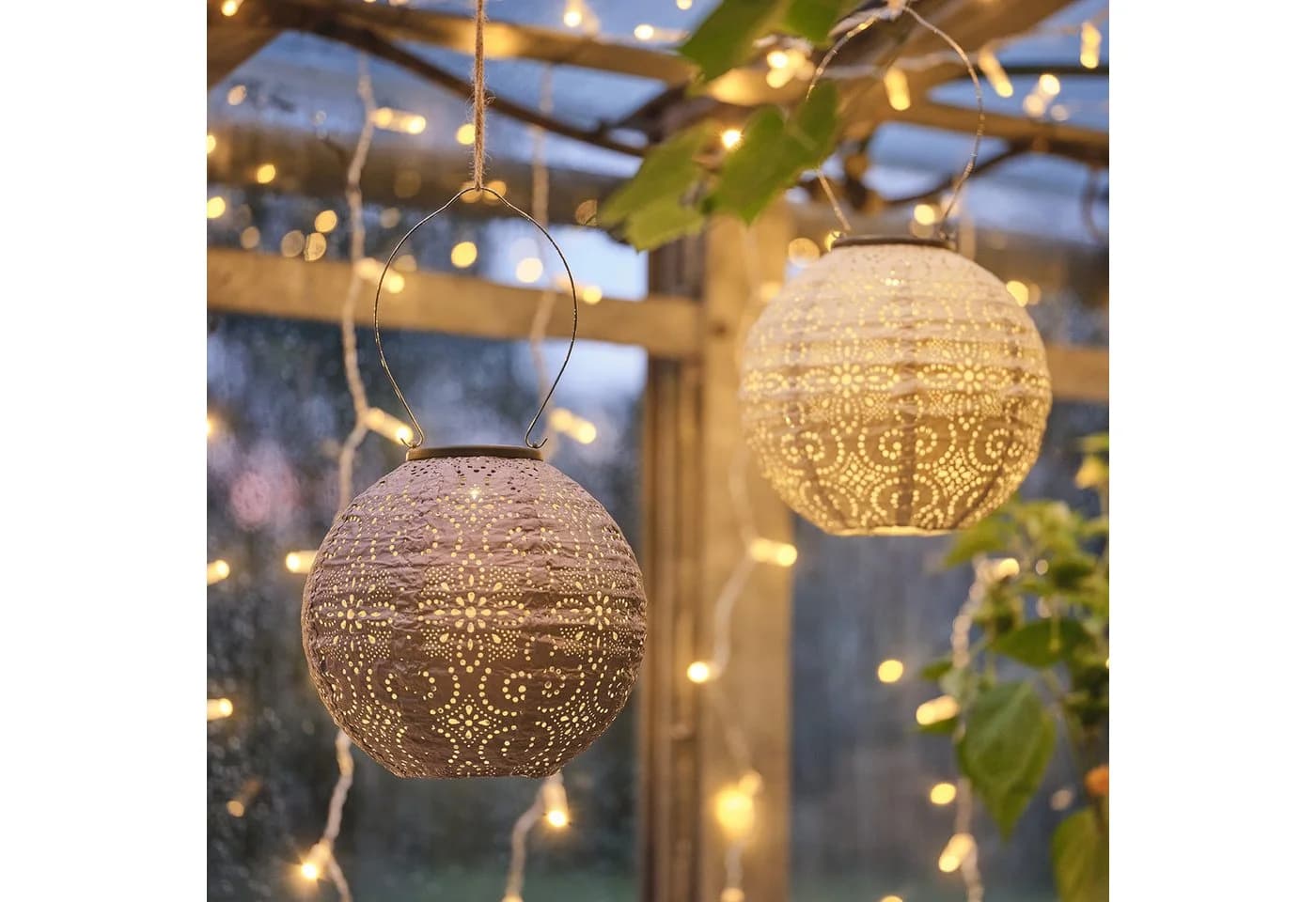 Lights4fun LED Solar-Lampions 3er Set Tyvek Flieder Blau Cremeweiß - Bild 3