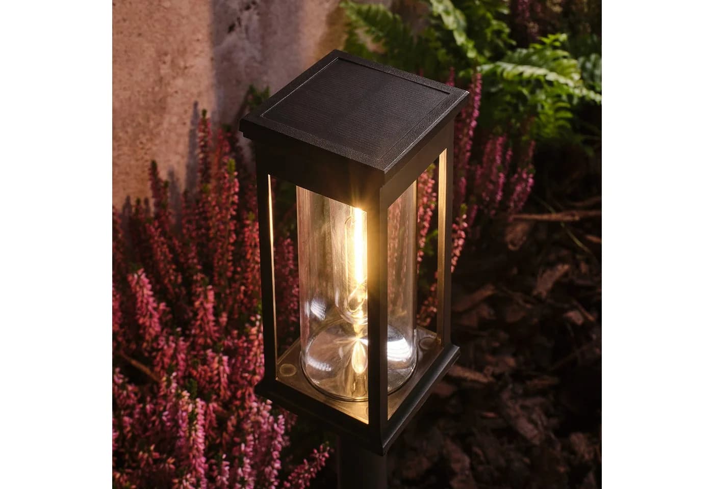 Lights4fun Solar-Gartensteckleuchte 2er-Set Cragside Schwarz Glas
