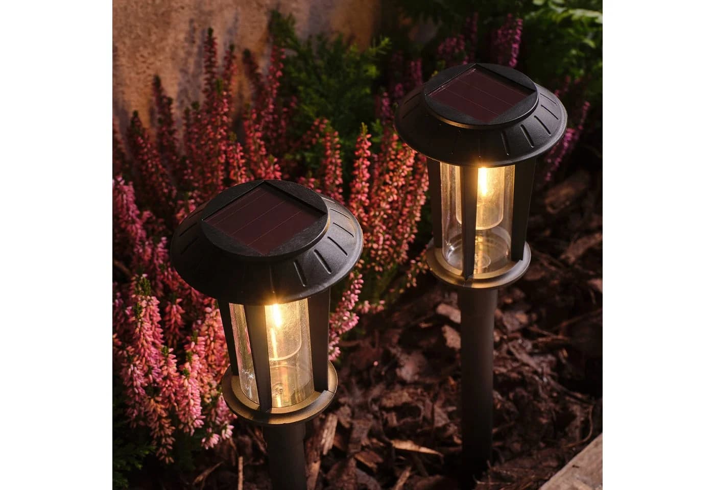 Lights4fun Solar-Wegeleuchte "Syon" 2er Set Schwarz Transparent