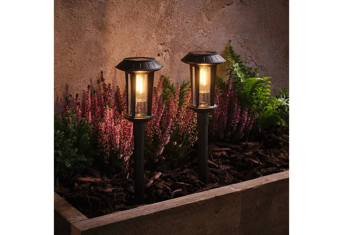 Lights4fun Solar-Wegeleuchte "Syon" 2er Set Schwarz Transparent - Bild 2