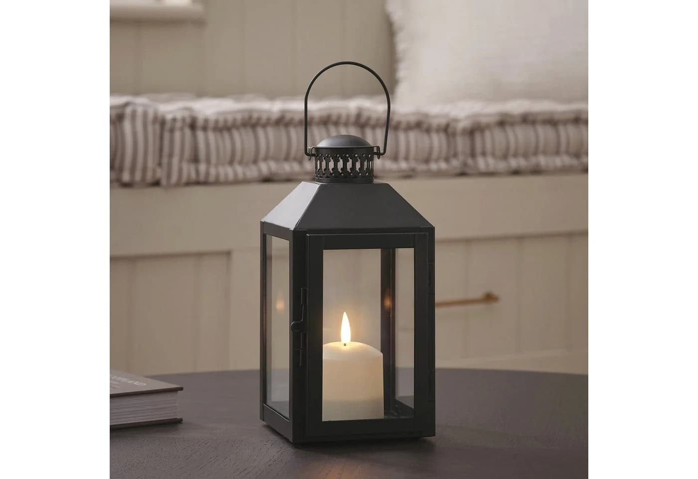 Lights4fun LED Laterne Schwarz Seaton mit TruGlow® LED-Kerze & Fernbedienung