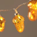 Lights4fun LED-Lichterkette 10er mit Glas-Eicheln Timer Warmweiß Bernstein Bild 1