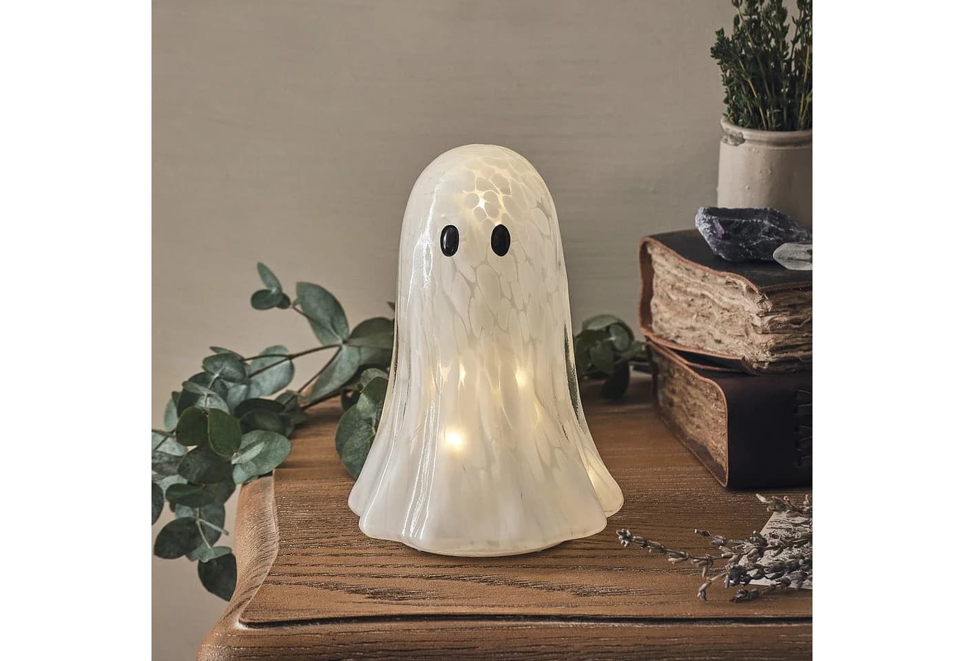 Lights4fun LED-Dekofigur Gertie Halloween-Geist Konfetti-Glas Timer