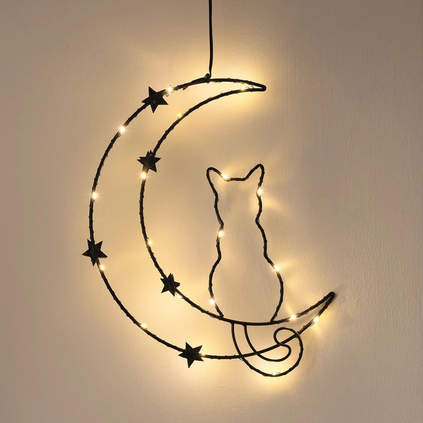Lights4fun LED Dekolicht Osby Halloween-Deko Katze & Mond mit Timer
