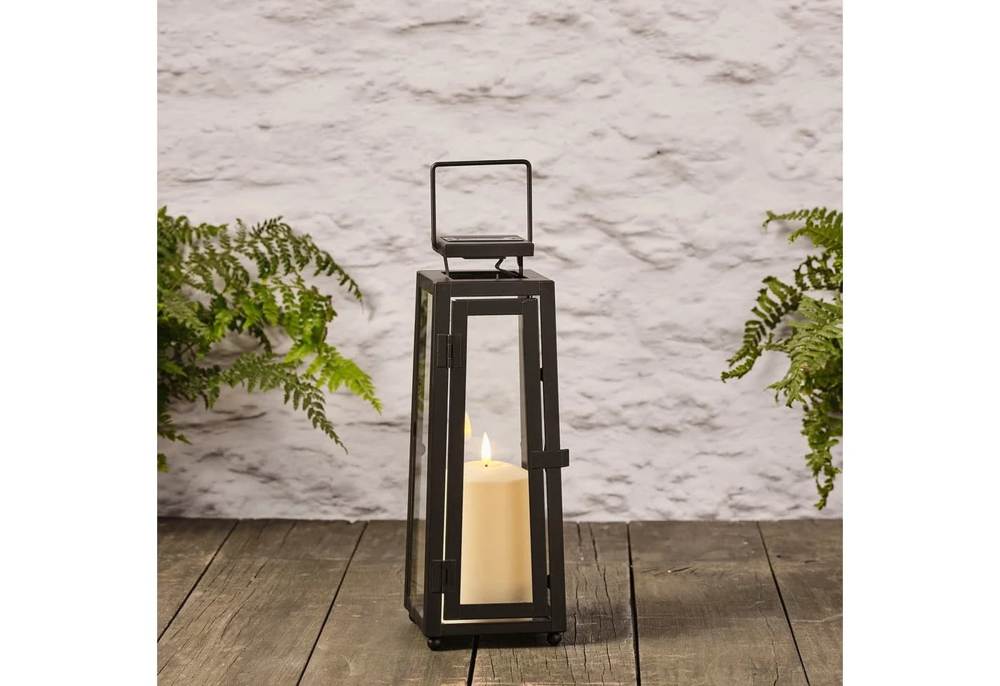 Lights4fun LED Laterne Porto Solar-Laterne mit TruGlow® Outdoor-Kerze Schwarz