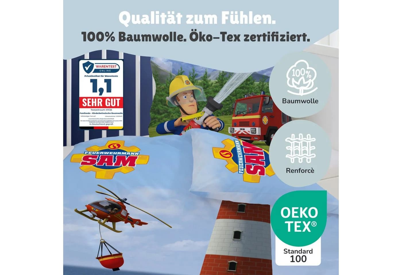 Familando Babybettwäsche Feuerwehrmann Sam Wendebettwäsche Baumwolle - Bild 5