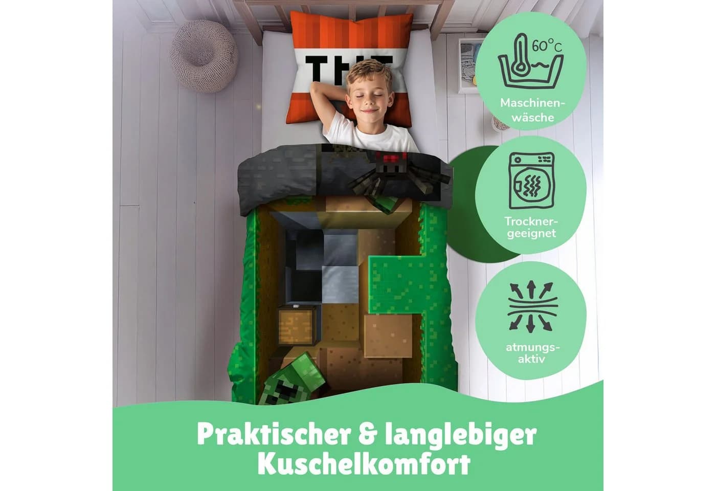 Familando Minecraft Kinderbettwäsche 135x200 Renforcé 3D Motiv - Bild 3