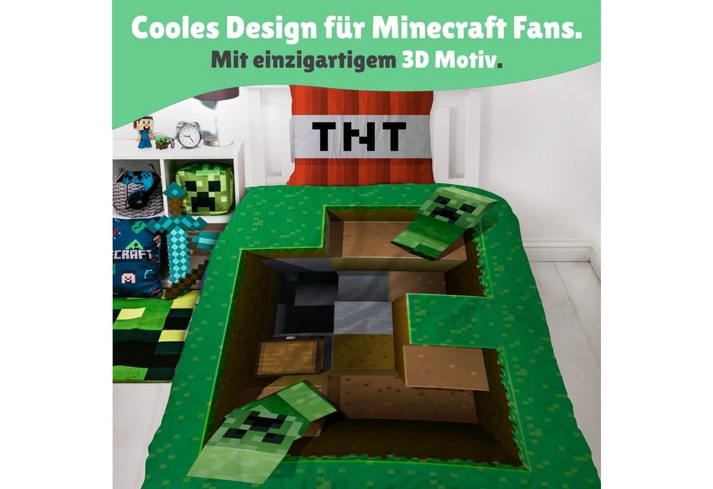 Familando Minecraft Kinderbettwäsche 135x200 Renforcé 3D Motiv - Bild 4