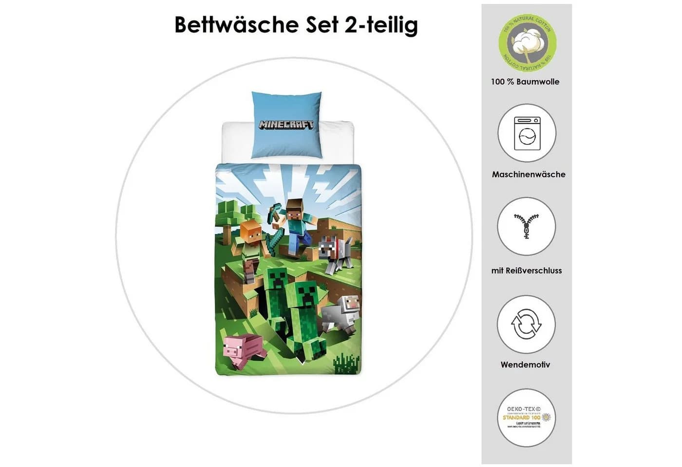 Familando Kinderbettwäsche Minecraft Battle 100% Baumwolle Bunt Weiß - Bild 3