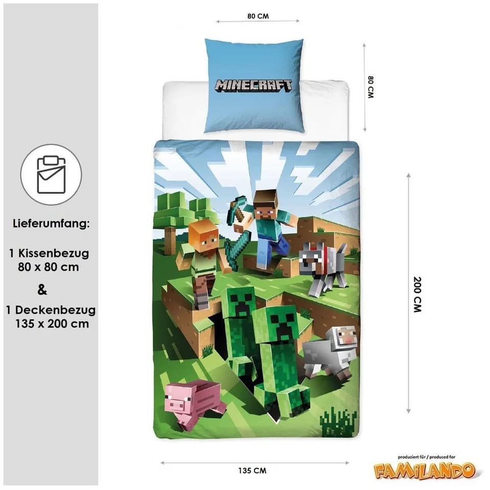 Familando Kinderbettwäsche Minecraft Battle 100% Baumwolle Bunt Weiß - Bild 4