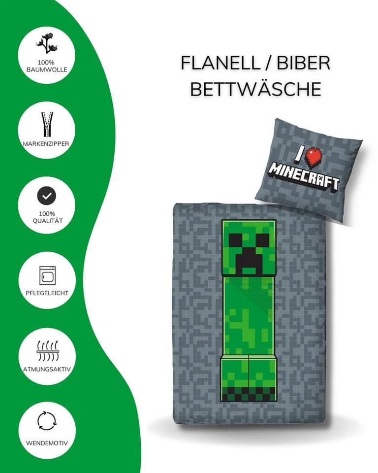 MTOnlinehandel Minecraft Kinderbettwäsche 100% Baumwolle I Love Minecraft - Bild 5