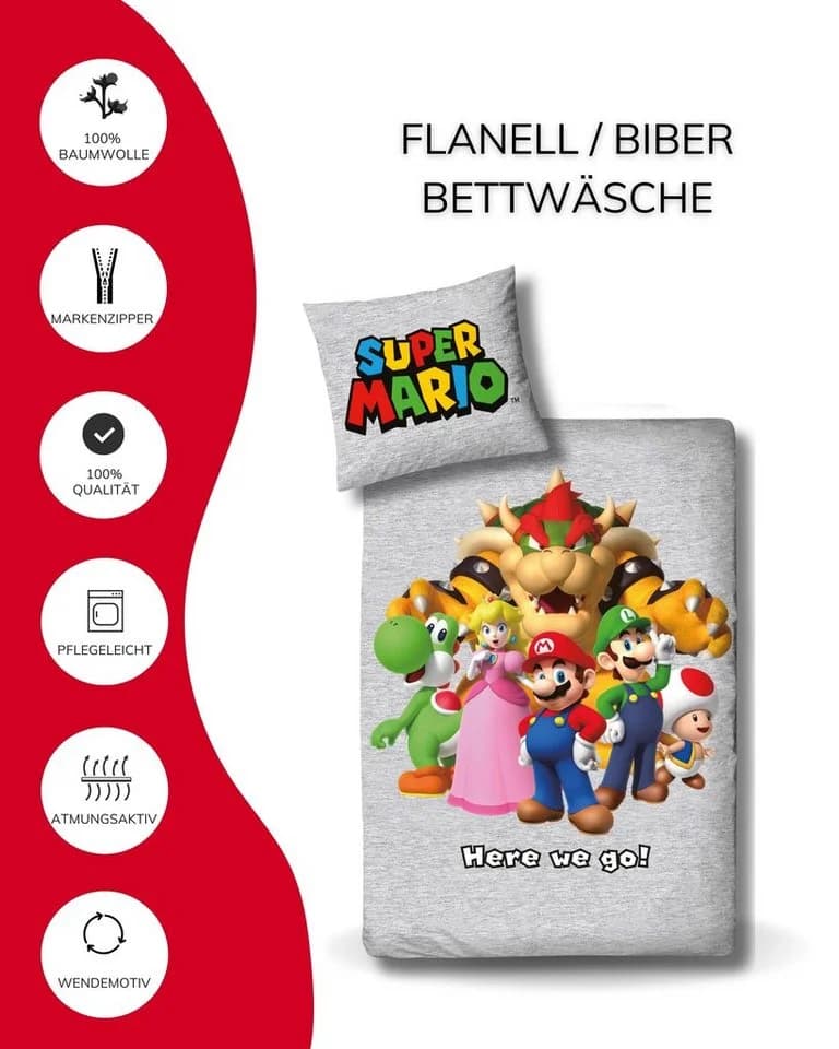 MTOnlinehandel Super Mario Bettwäsche 2-teilig Flanell Bunt - Bild 3