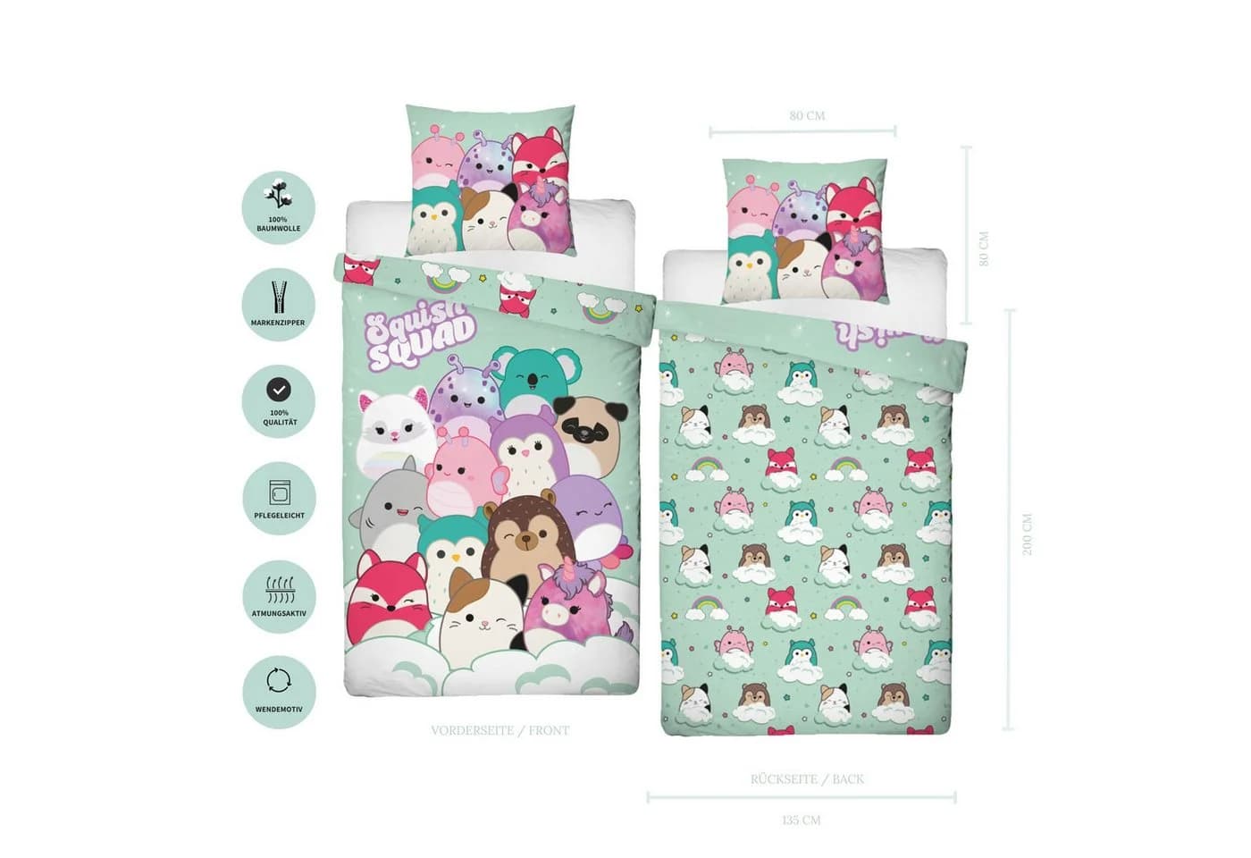 MTOnlinehandel Bettwäsche Squishmallows 2-teilig Bunt Baumwolle - Bild 4