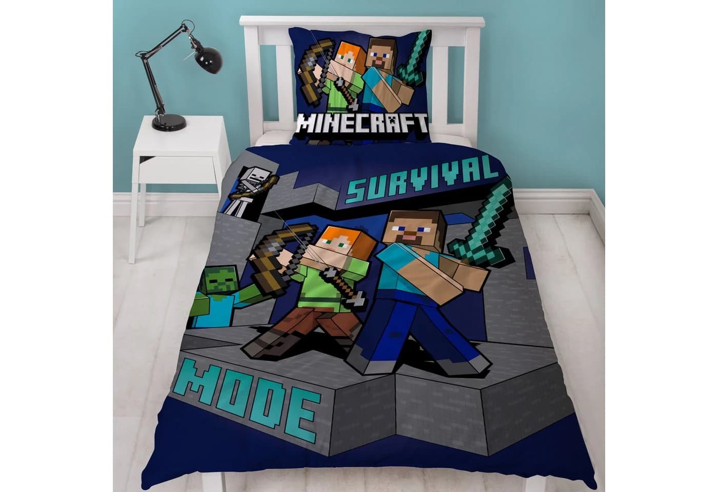 MTOnlinehandel Minecraft Bettwäsche 135x200 cm + 80x80 cm, Geschenk für Gamer, Microfaser