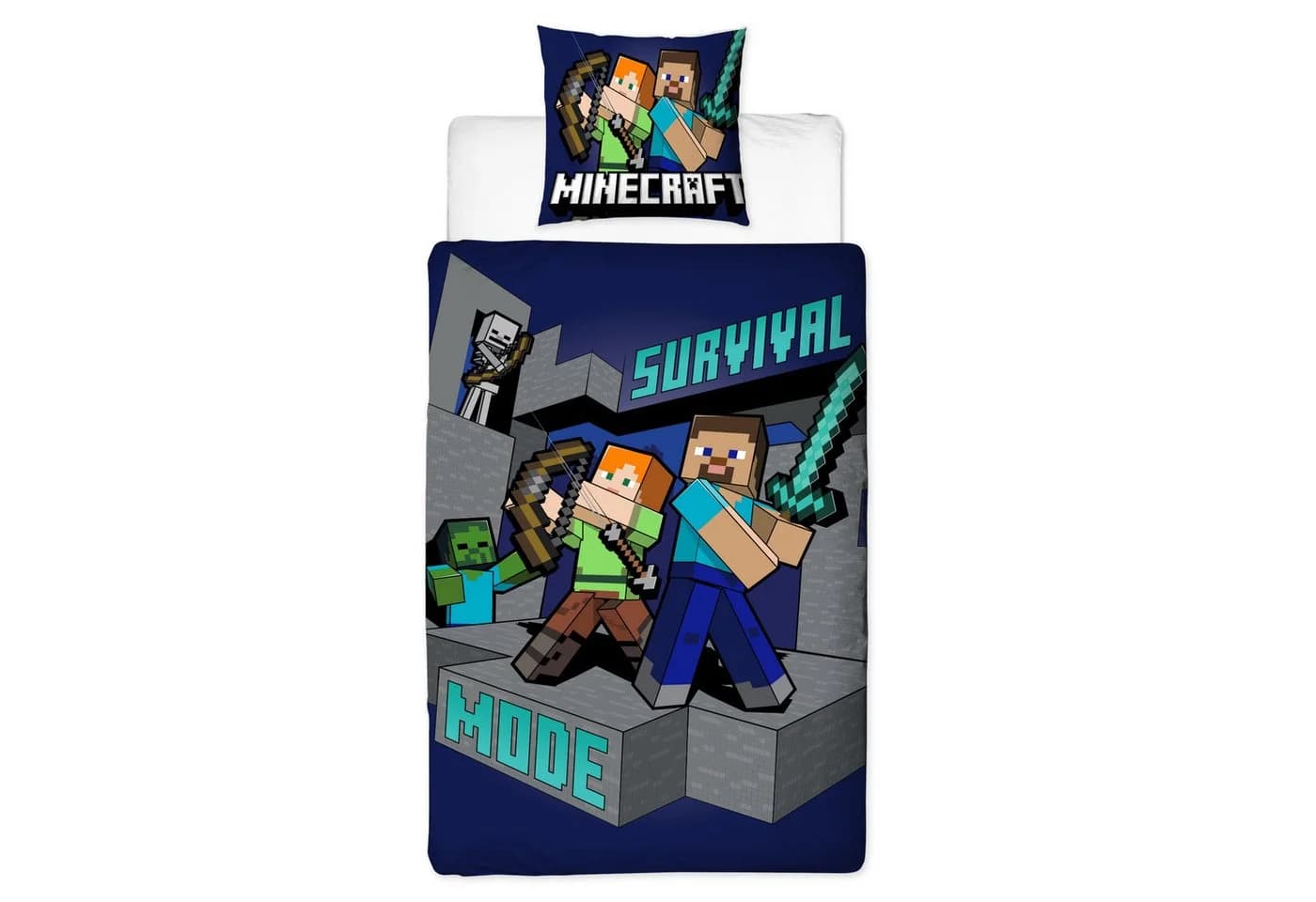 MTOnlinehandel Minecraft Bettwäsche 135x200 cm + 80x80 cm, Geschenk für Gamer, Microfaser - Bild 2