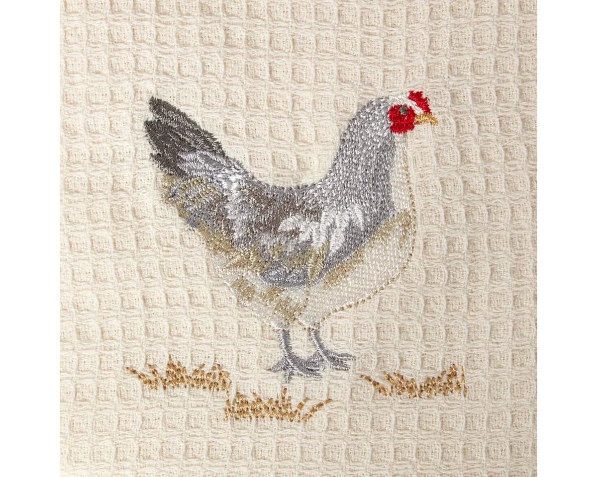 Homescapes Geschirrtuch 2er-Set Waffelpiqué Huhn-Motiv Baumwolle