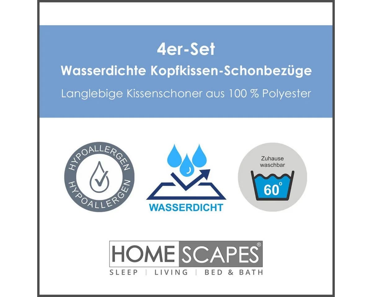 Homescapes Kissenbezüge 4er-Set wasserdicht Polyester