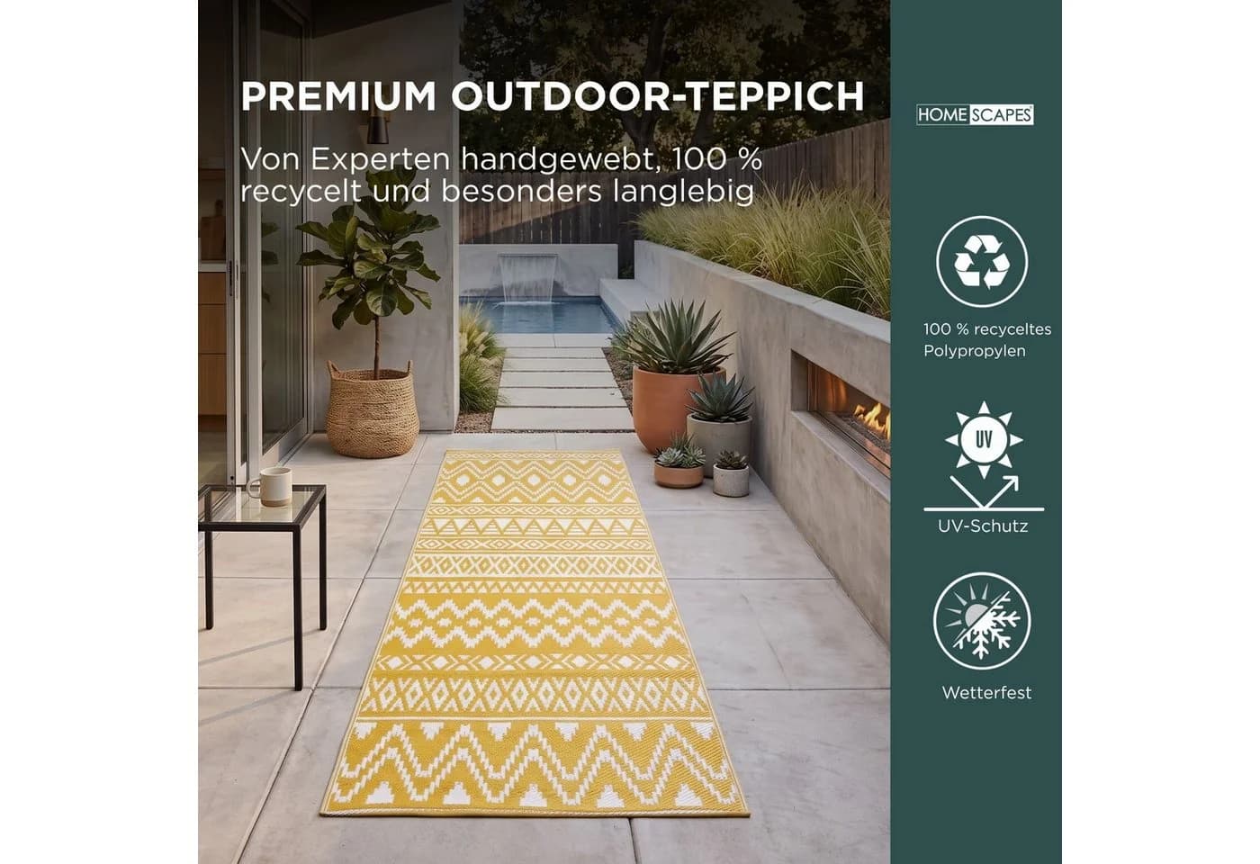 Homescapes Outdoorteppich Anna Ethno-Muster Gelb-Weiß