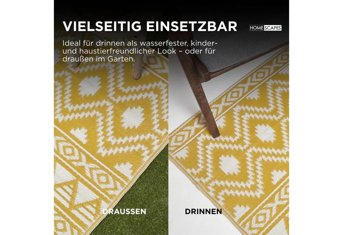 Homescapes Outdoorteppich Anna Ethno-Muster Gelb-Weiß - Bild 4