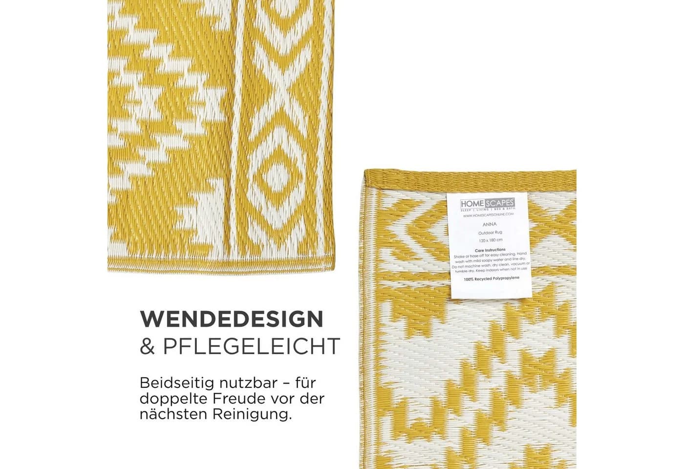 Homescapes Outdoorteppich Anna Ethno-Muster Gelb-Weiß - Bild 5