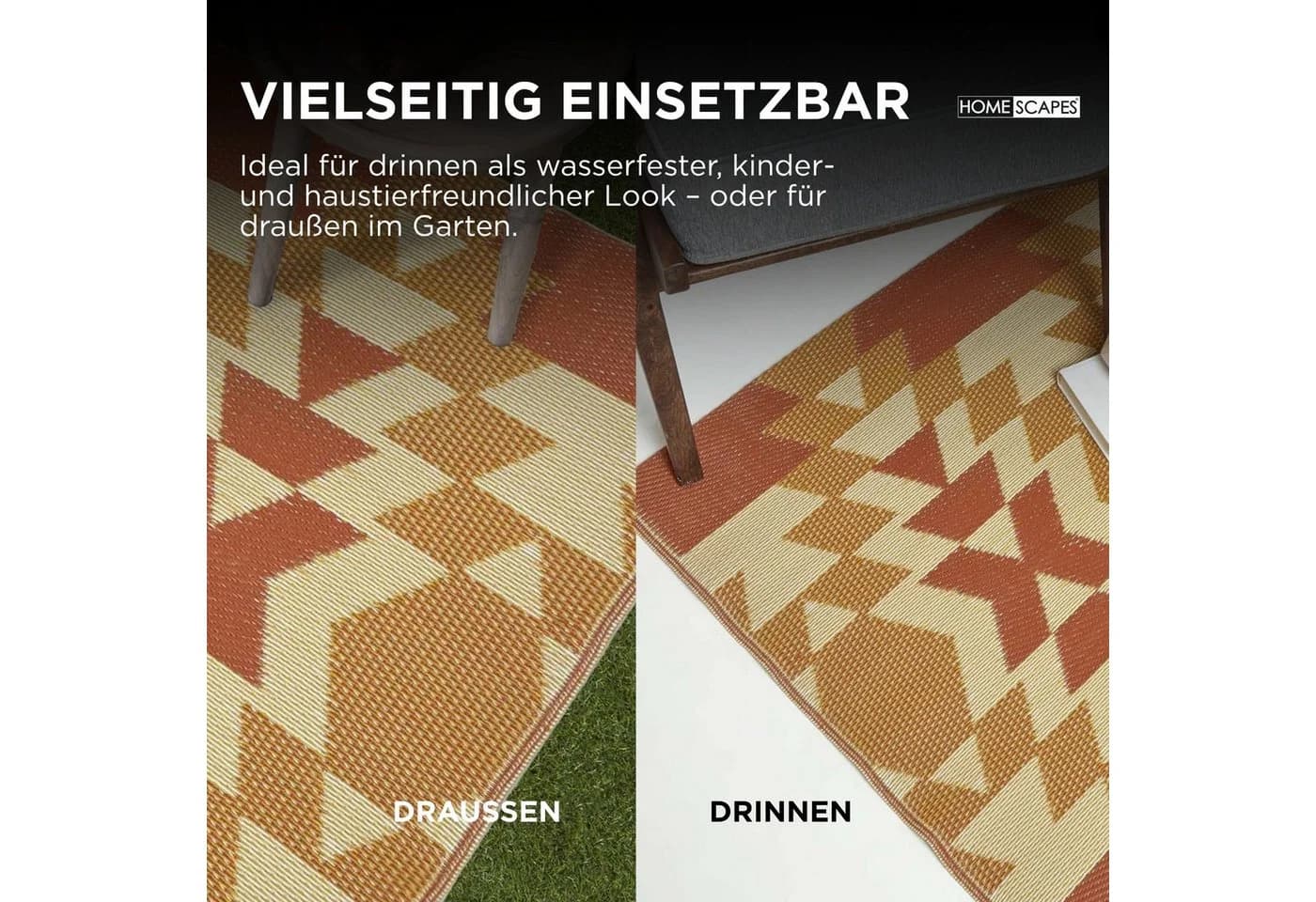 Homescapes Outdoorteppich Anya Ethno-Muster Orange-Rot - Bild 4