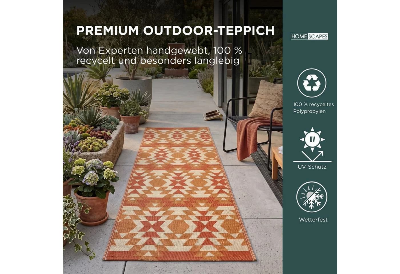 Homescapes Outdoor Teppich-Läufer Anya Ethno-Muster