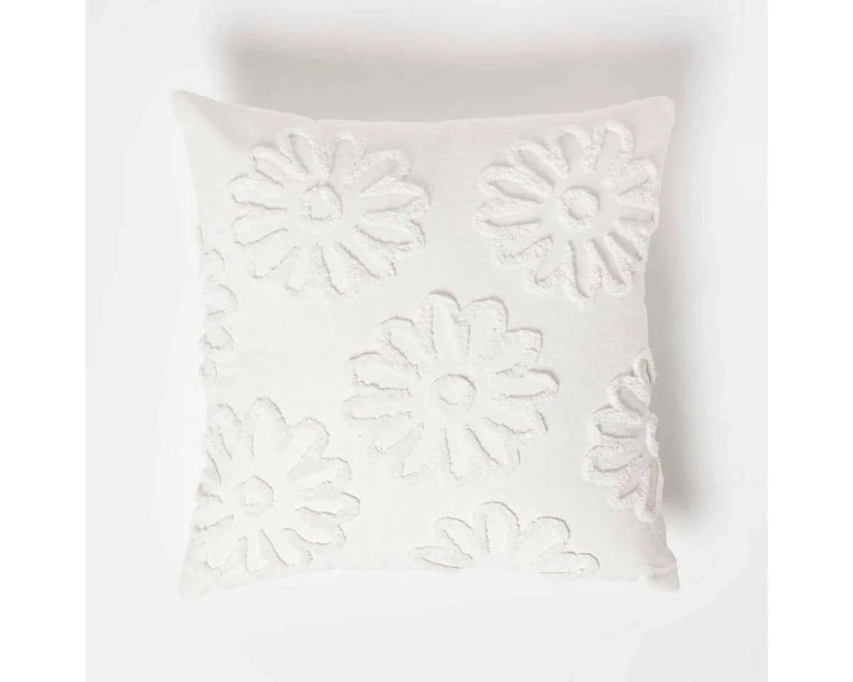 Homescapes Dekokissen Tufted Blumen Weiß 45x45 cm - Bild 2