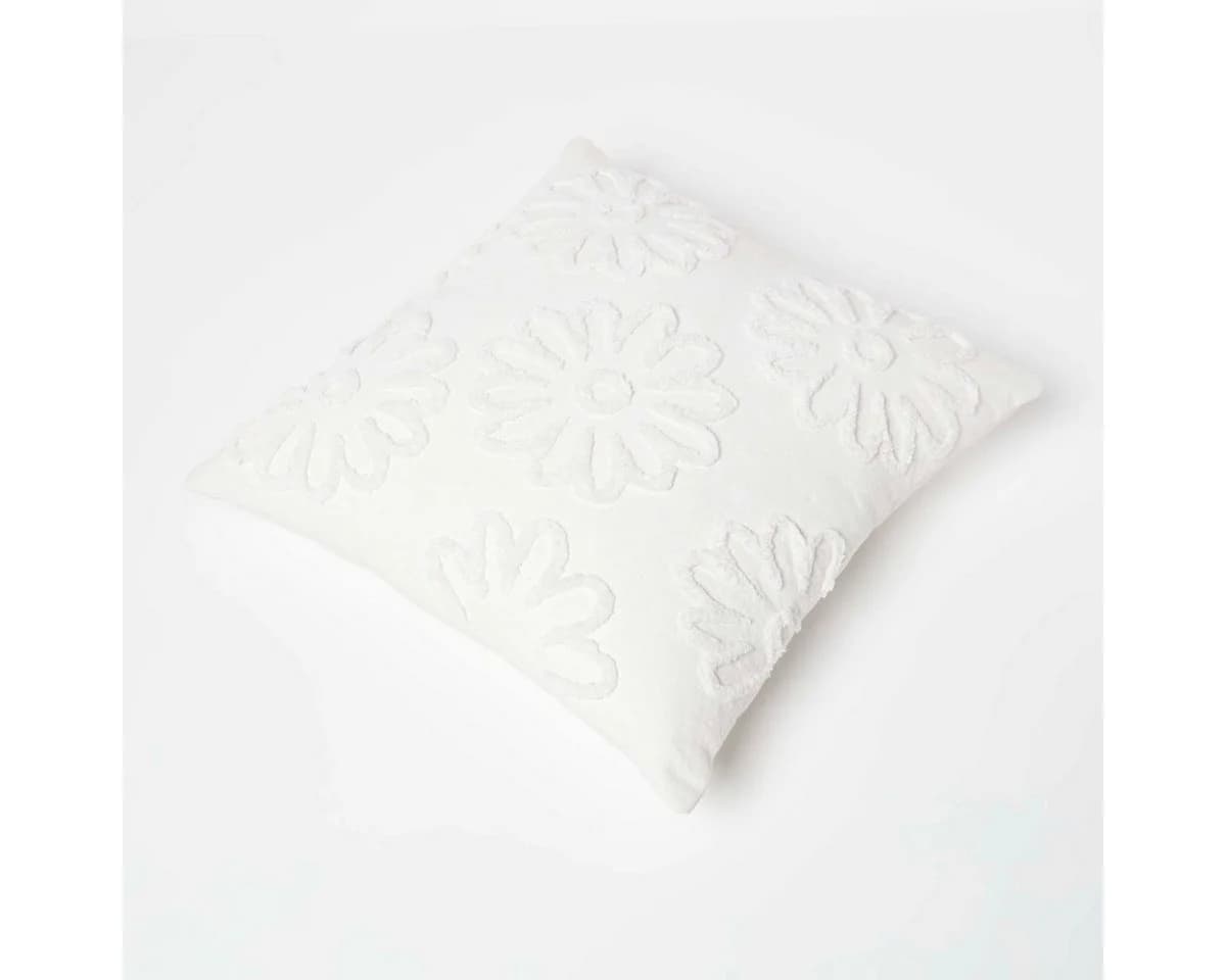 Homescapes Dekokissen Tufted Blumen Weiß 45x45 cm - Bild 5