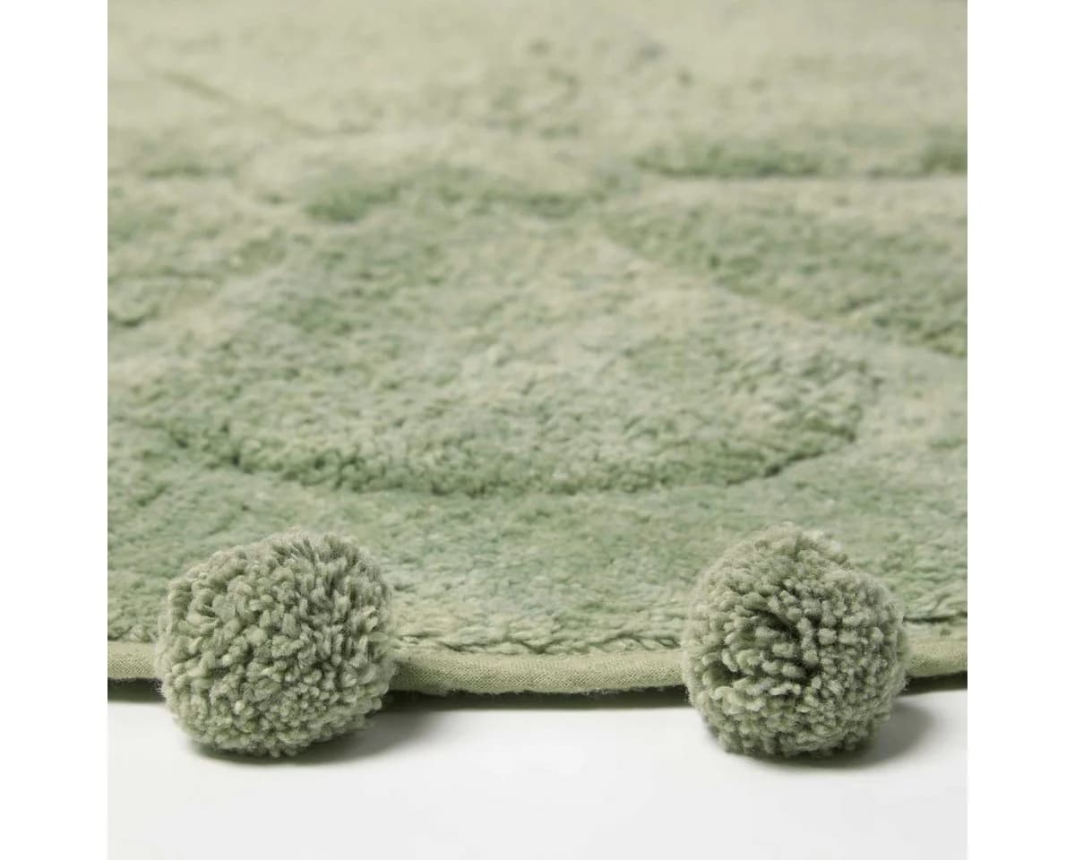 Homescapes Badematte Rund Blume Salbeigrün Pompons 60 cm - Bild 3