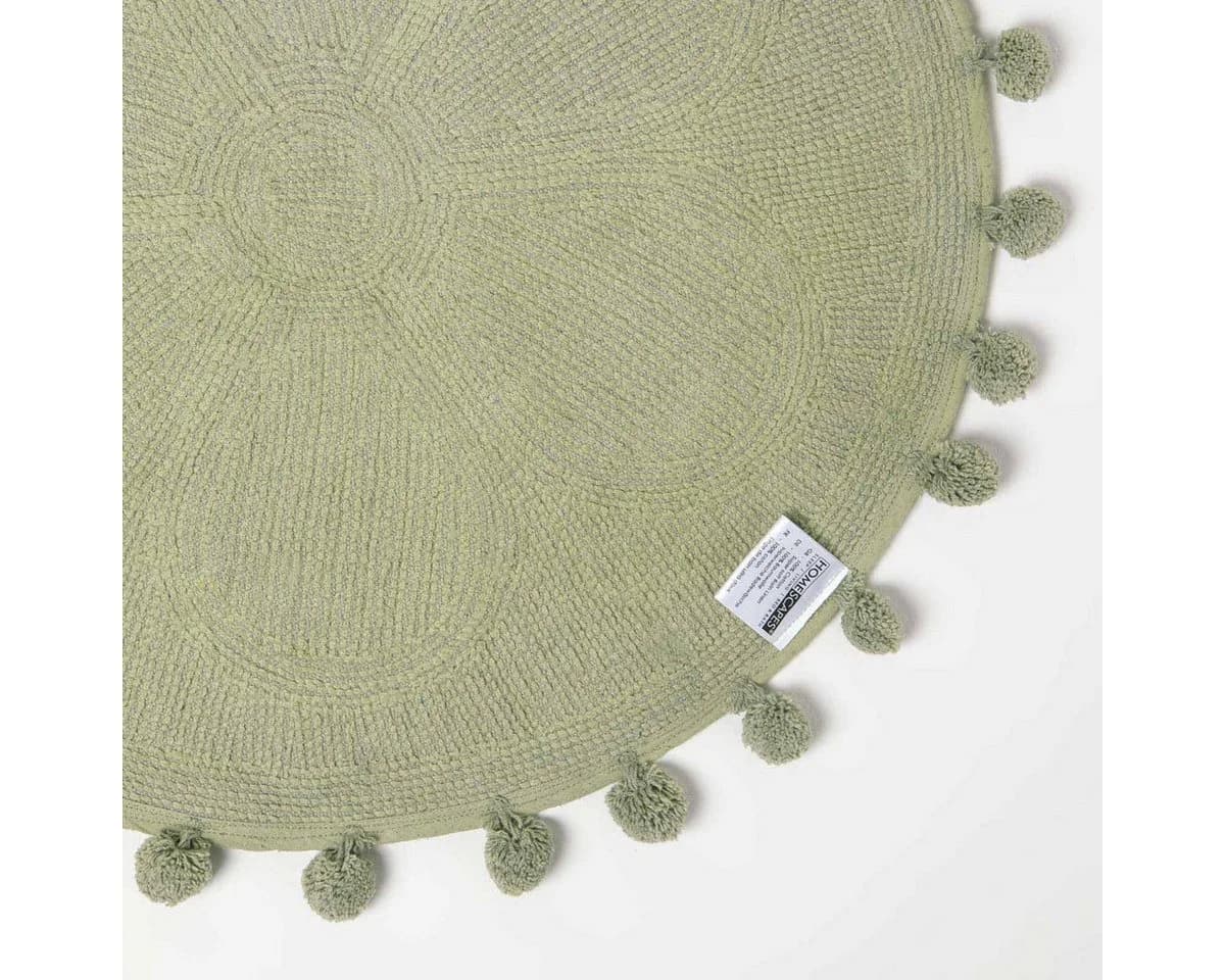 Homescapes Badematte Rund Blume Salbeigrün Pompons 60 cm - Bild 5