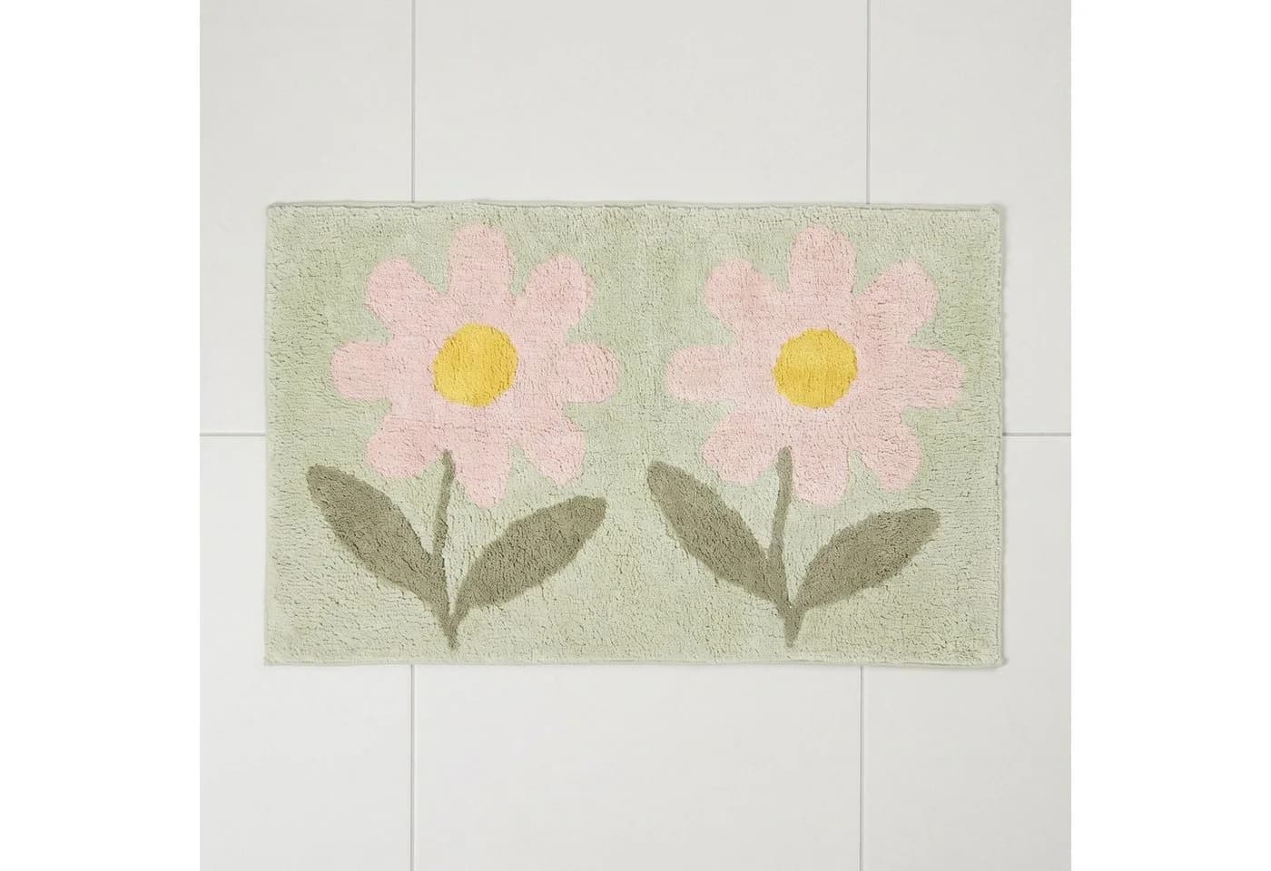 Homescapes Badematte Blumen 50x80 cm Grün-Rosa Baumwolle - Bild 2