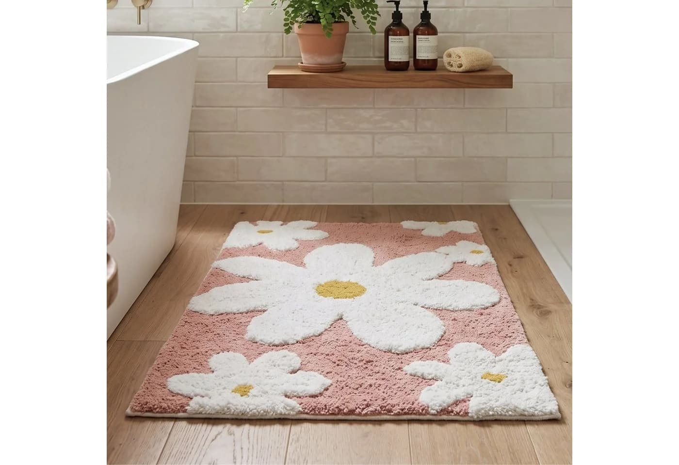 Homescapes Badematte Rosa Blumen 50x80 cm Baumwolle - Bild 2