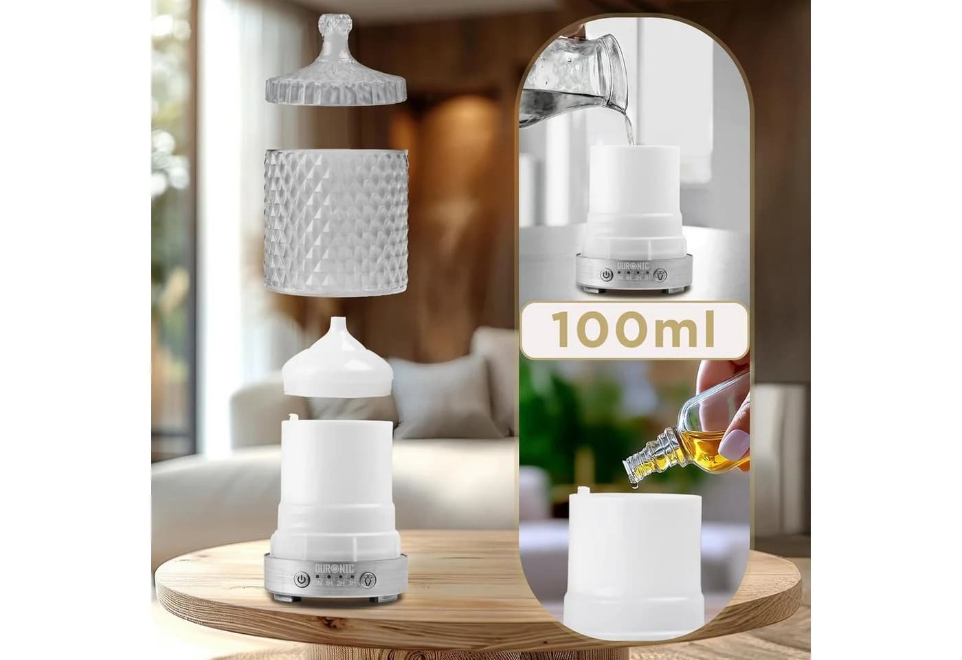 Duronic Aroma Diffuser AD33 Silber Glas ABS LED - Bild 3