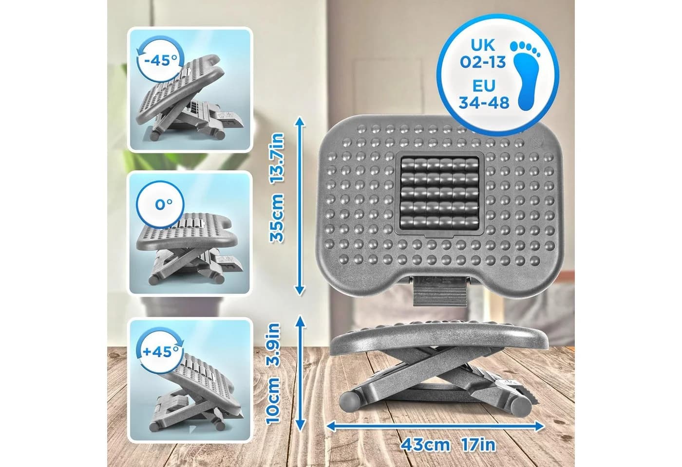 Duronic FT03 Höhenverstellbare Fußstütze mit Massage-Rollen