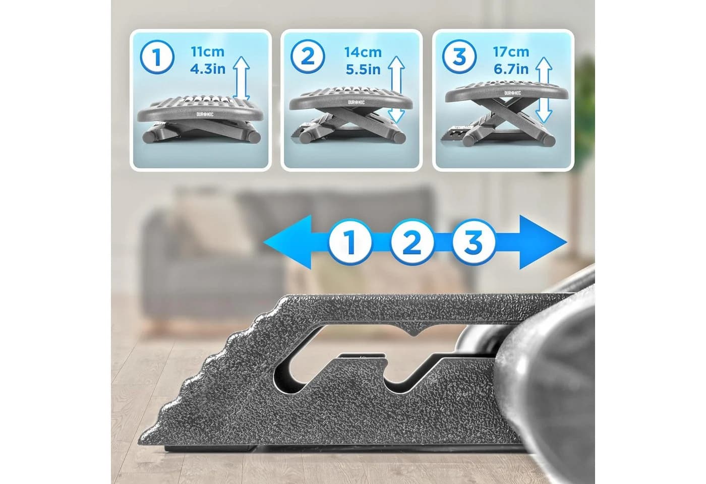 Duronic FT03 Höhenverstellbare Fußstütze mit Massage-Rollen - Bild 3